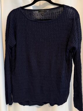 J. Crew Linen Navy Ribbed Boat-Neck Sweater